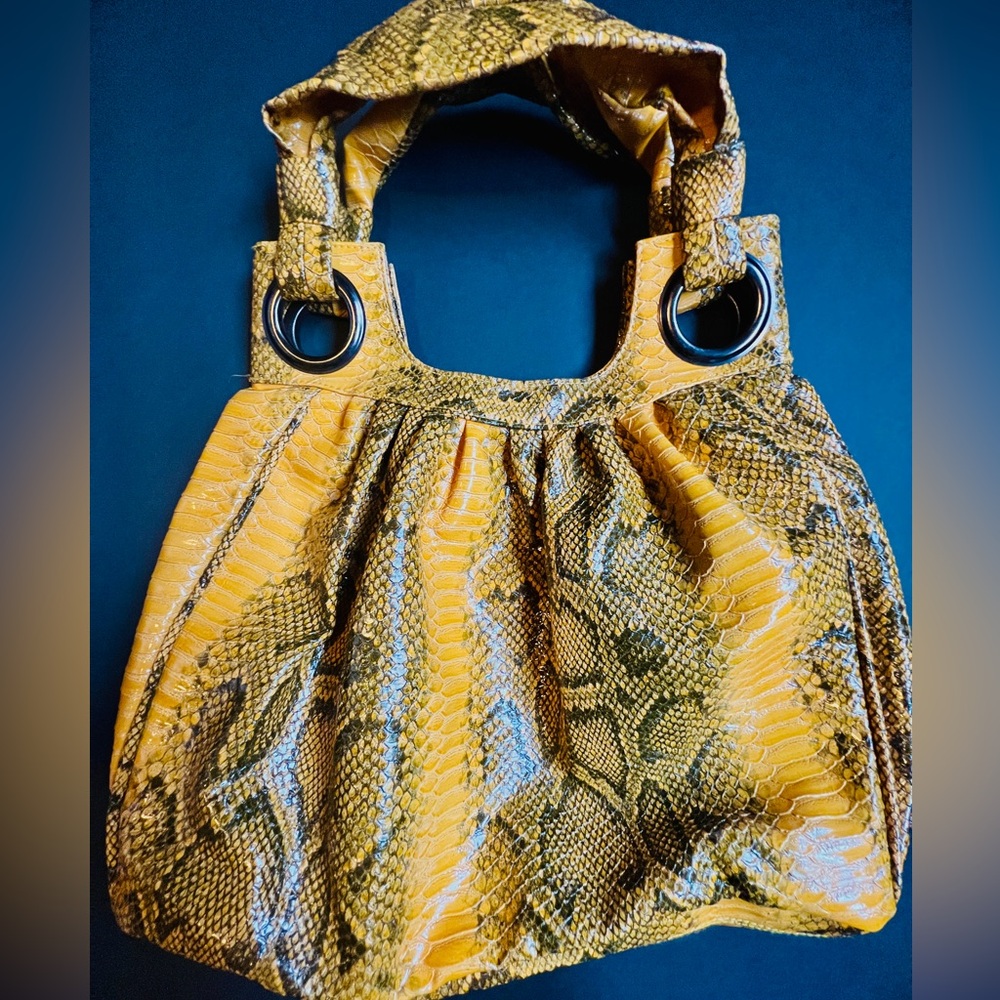 Yellow Snakeskin Shoulder Bag with Textured Finish
